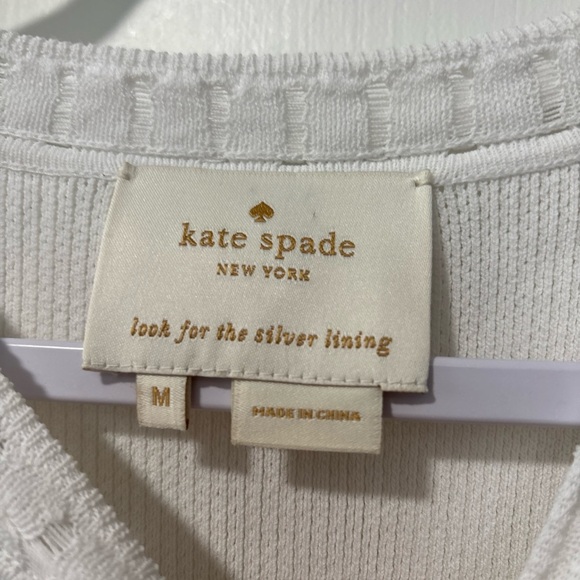 Kate Spade New York Dress White Fit Flare Pleated Knit Texture Short Sleeve Sz M - Picture 4 of 7